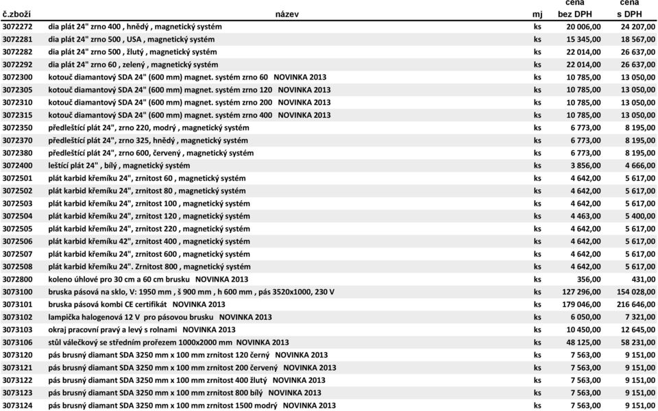 systém zrno 60 NOVINKA 2013 ks 10 785,00 13 050,00 3072305 kotouč diamantový SDA 24" (600 mm) magnet.