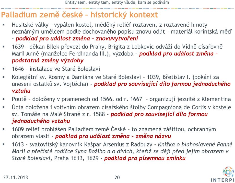 ), výzdoba - podklad pro událost změna podstatná změny výzdoby 1646 instalace ve Staré Boleslavi Entity sem, entity tam, entity všude, kam se podívám Kolegiátní sv.