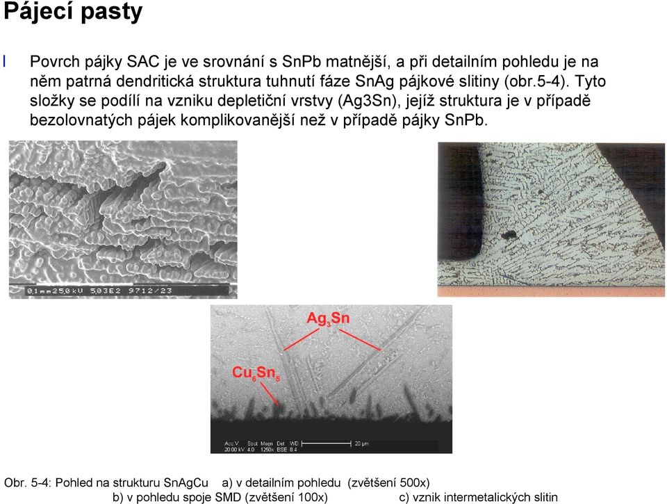 Tyto složky se podílí na vzniku depletiční vrstvy (Ag3Sn), jejíž struktura je v případě bezolovnatých pájek
