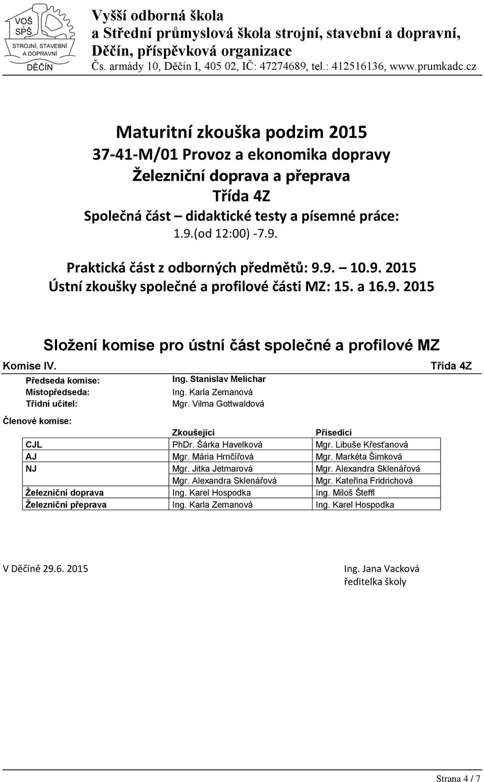 Libuše Křesťanová AJ Mgr. Mária Hrnčířová Mgr. Markéta Šimková NJ Mgr. Jitka Jetmarová Mgr. Alexandra Sklenářová Mgr.