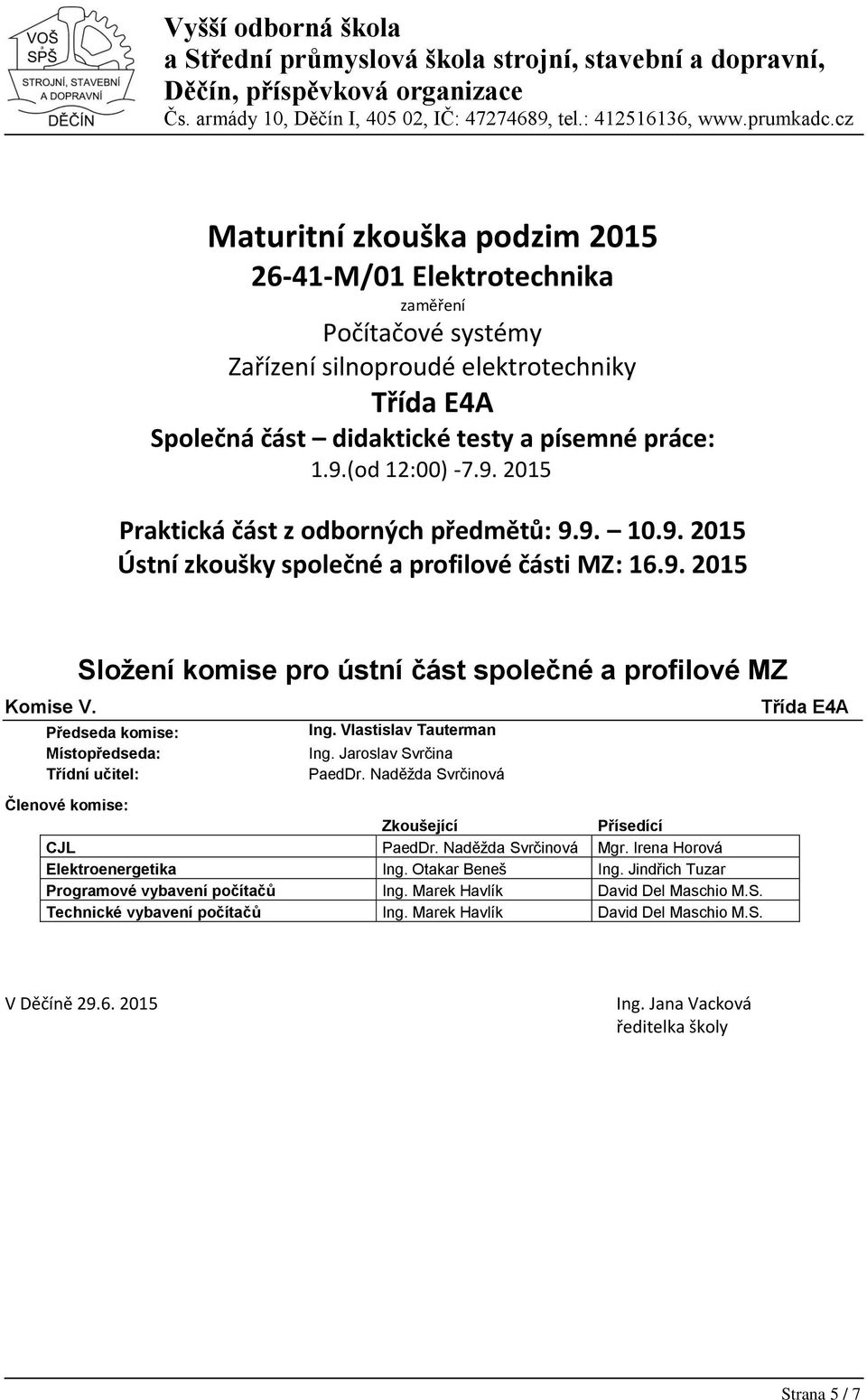 Naděžda Svrčinová CJL PaedDr. Naděžda Svrčinová Mgr. Irena Horová Elektroenergetika Ing. Otakar Beneš Ing.