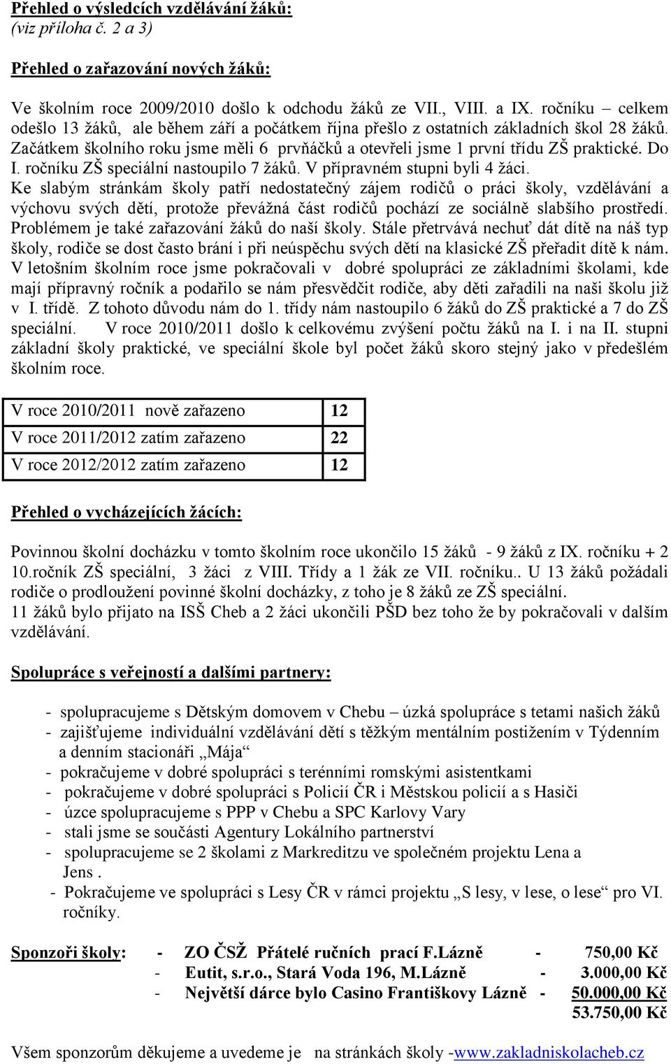 ročníku ZŠ speciální nastoupilo 7 žáků. V přípravném stupni byli 4 žáci.