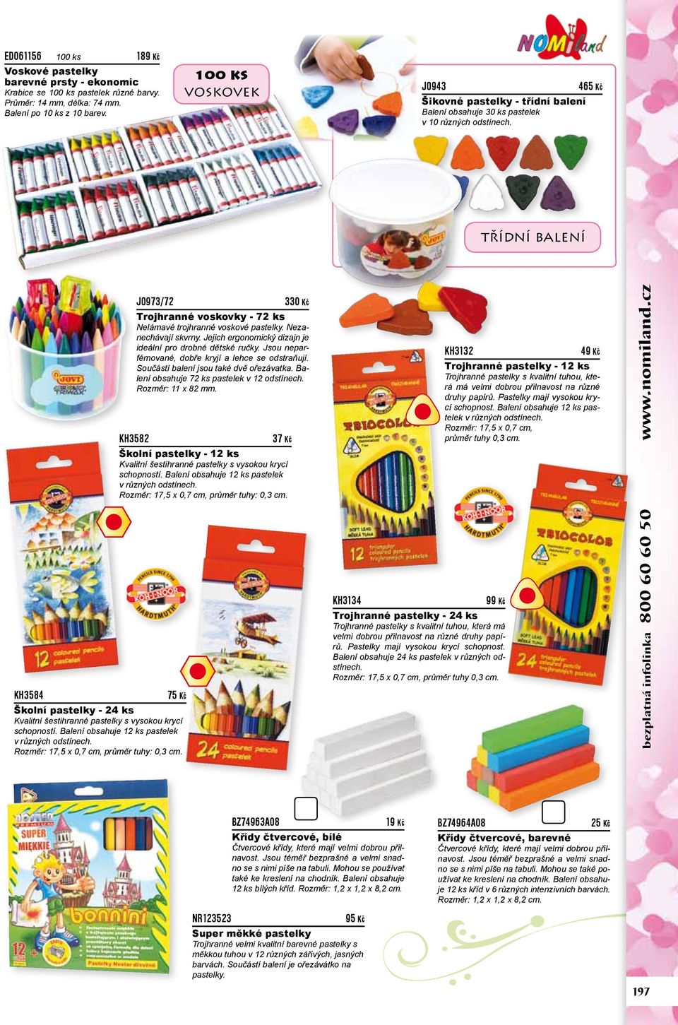 Třídní balení KH584 75 Kč Školní pastelky - 24 ks Kvalitní šestihranné pastelky s vysokou krycí schopností. Balení obsahuje 12 ks pastelek v různých odstínech.