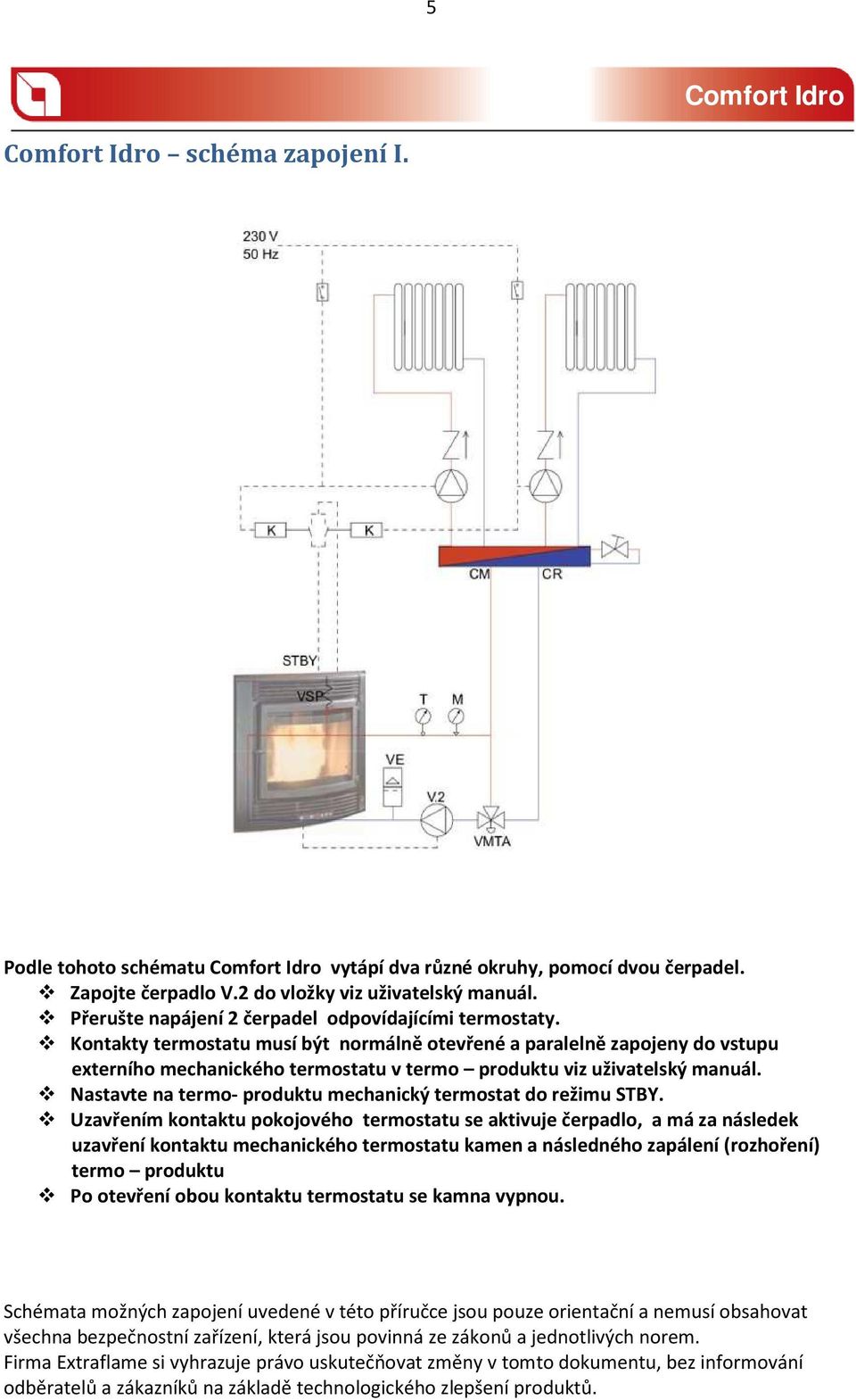 Kontakty termostatu musí být normálně otevřené a paralelně zapojeny do vstupu externího mechanického termostatu v termo produktu viz uživatelský manuál.