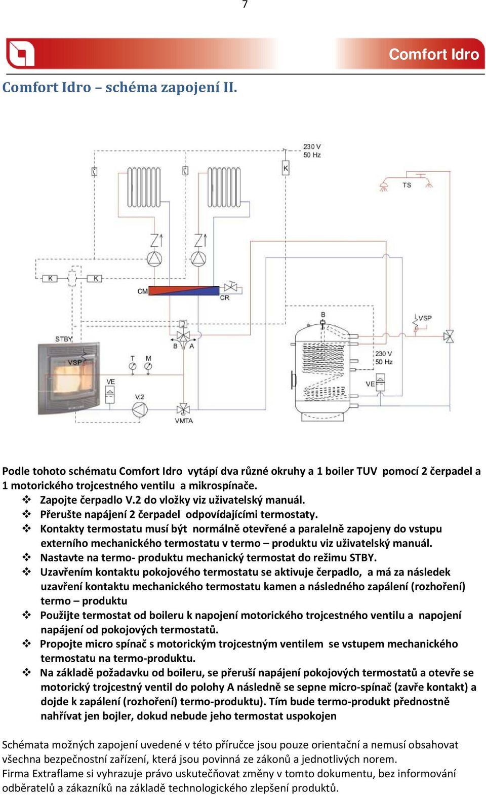 Kontakty termostatu musí být normálně otevřené a paralelně zapojeny do vstupu externího mechanického termostatu v termo produktu viz uživatelský manuál.