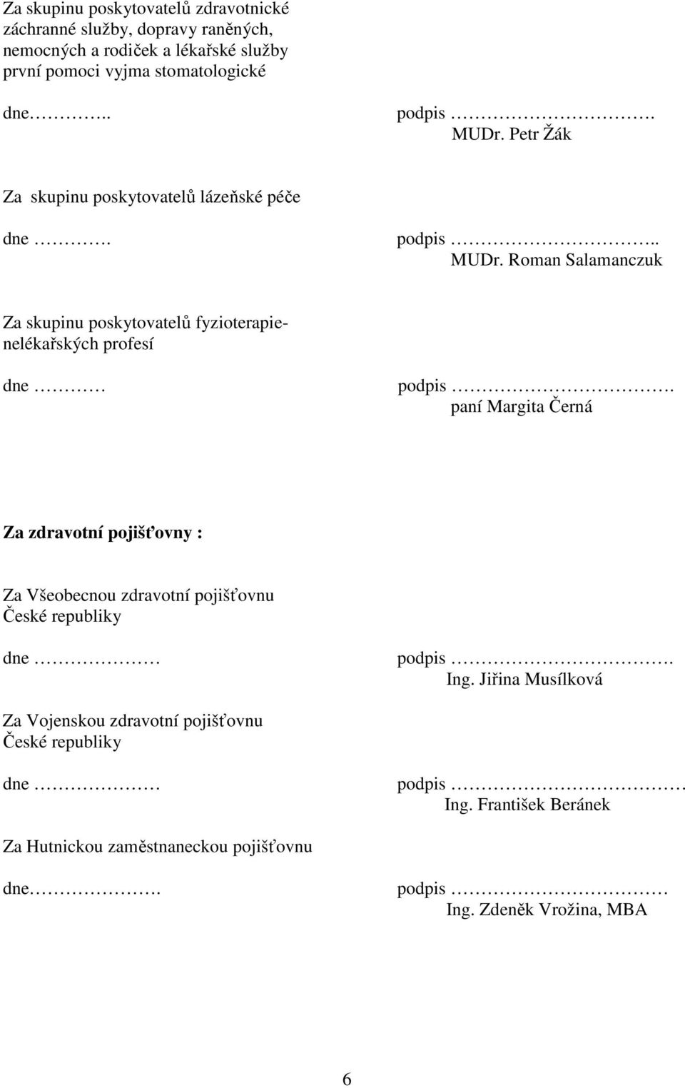 Petr Žák Za skupinu poskytovatelů lázeňské péče dne. podpis.. MUDr.