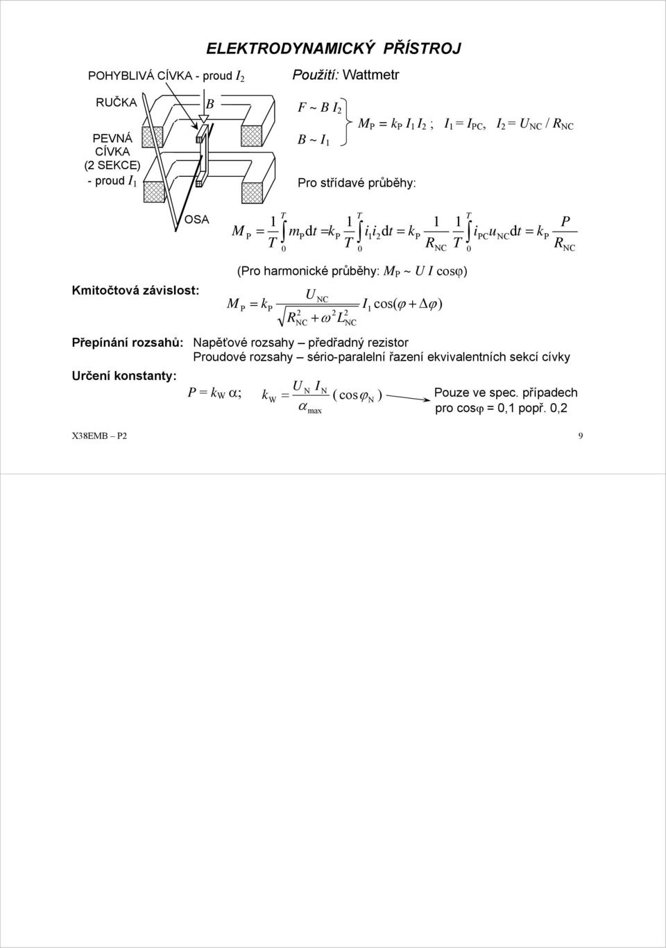 cosϕ) NC = k 2 2 2 1 NC + ω LNC cos( ϕ + ϕ) řepínání rozsahů: Napěťové rozsahy předřadný rezistor roudové rozsahy sério-paralelní řazení