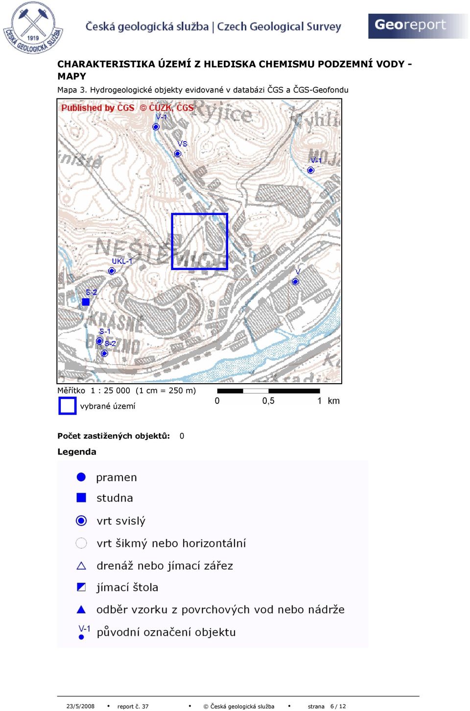 Hydrogeologické objekty evidované v databázi ČGS a