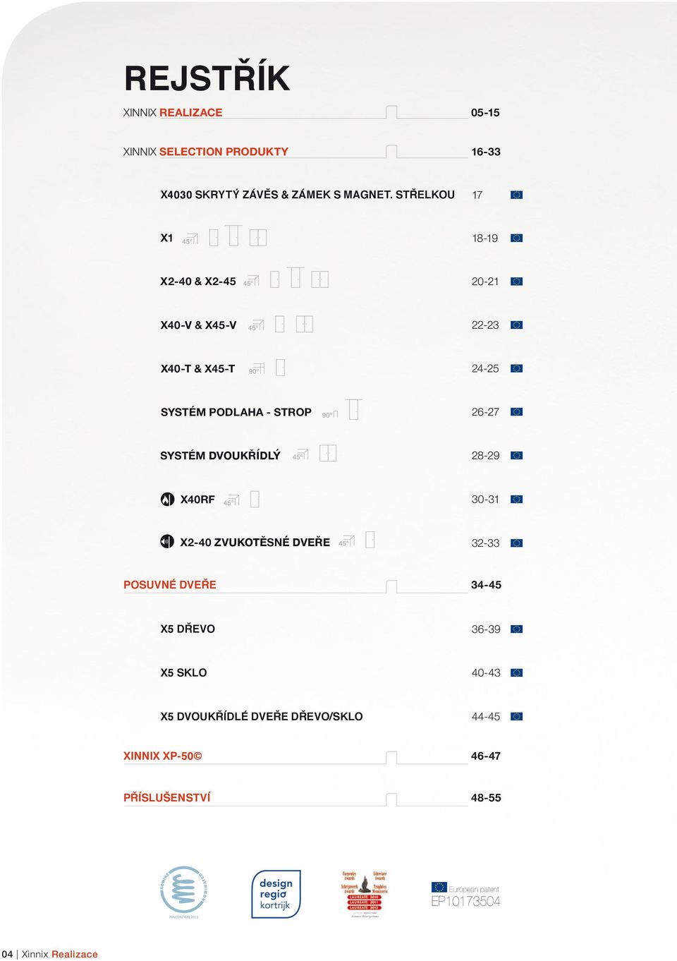 SYSTÉM DVOUKŘÍDLÝ 28-29 X40RF 30-31 X2-40 ZVUKOTĚSNÉ DVEŘE 32-33 POSUVNÉ DVEŘE 34-45 X5 DŘEVO 36-39 X5 SKLO