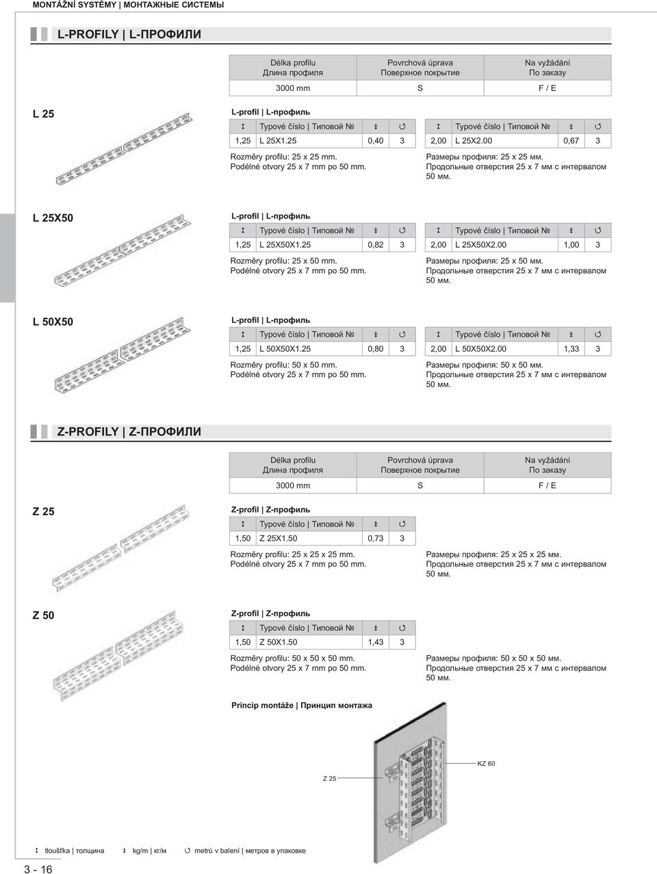 Podélné otvory 25 x 7 mm po 50 mm. 2,00 L 25X50X2.00 1,00 3 Размеры профиля: 25 x 50 мм. Продольные отверстия 25 x 7 мм с интервалом 50 мм. L 50X50 L-profil L-профиль 1,25 L 50X50X1.