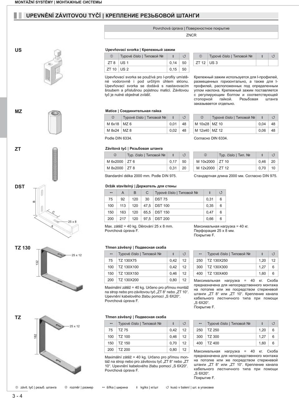 Matice Соединительная гайка 2 Typové číslo Типовой M 6x18 MZ 6 0,01 48 M 8x24 MZ 8 0,02 48 1 Typové číslo Типовой ZT 12 US 3 Крепежный зажим используется для I-профилей, размещенных горизонтально, а