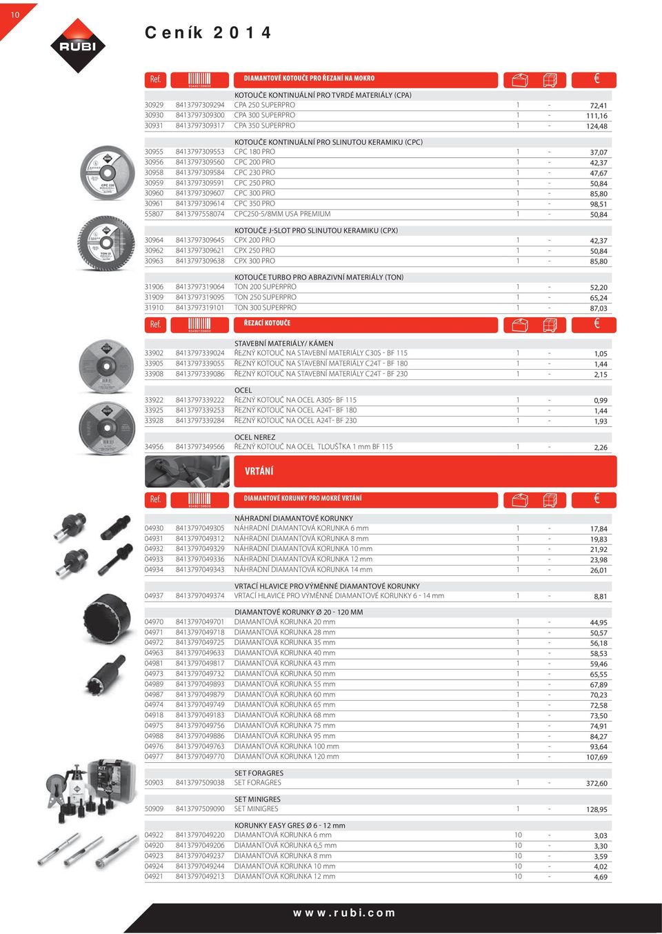 350 SUPERPRO 1-124,48 KOTOUČE KONTINUÁLNÍ PRO SLINUTOU KERAMIKU (CPC) 30955 8413797309553 CPC 180 PRO 1-37,07 30956 8413797309560 CPC 200 PRO 1-42,37 30958 8413797309584 CPC 230 PRO 1-47,67 30959