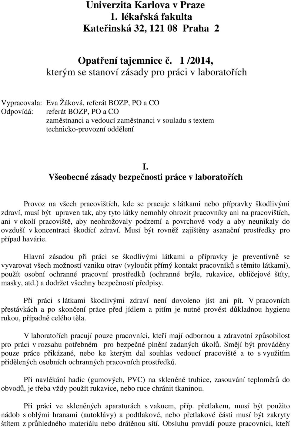 Univerzita Karlova v Praze 1. lékařská fakulta Kateřinská 32, Praha 2 - PDF  Free Download