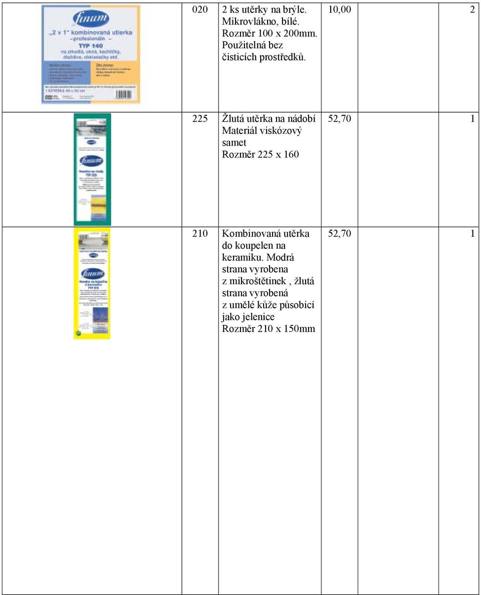 10,00 2 225 Žlutá utěrka na nádobí Materiál viskózový samet Rozměr 225 x 160 52,70 1 210