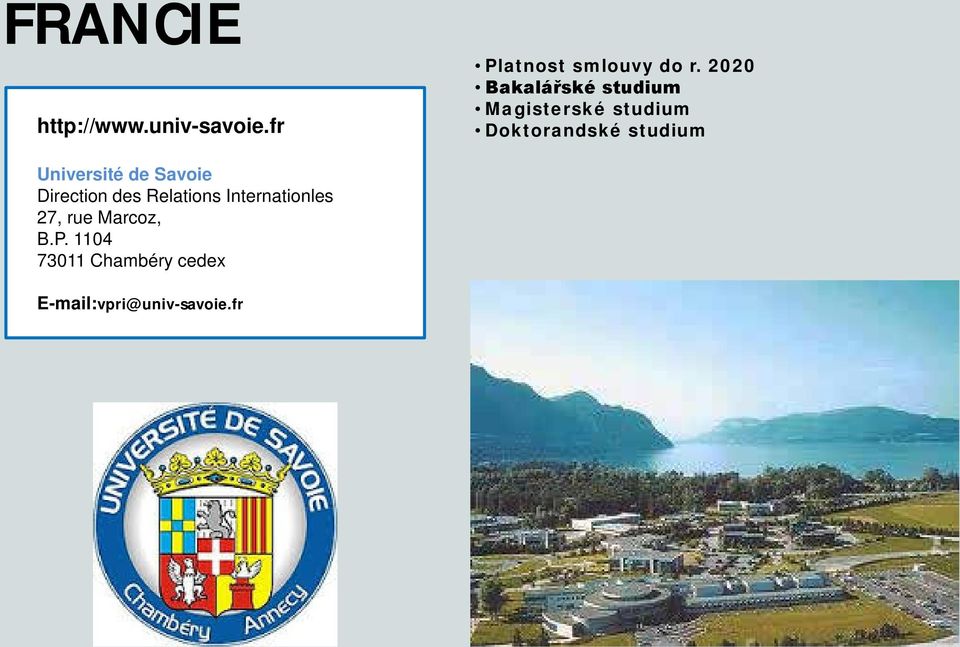 2020 Bakalářské studium Université de Savoie