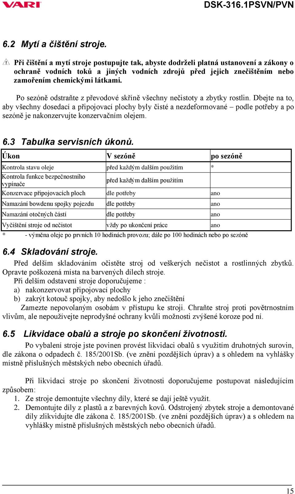 Po sezóně odstraňte z převodové skříně všechny nečistoty a zbytky rostlin.