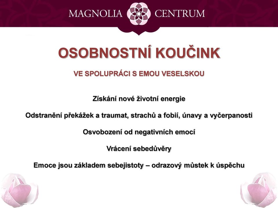 únavy a vyčerpanosti Osvobození od negativních emocí Vrácení