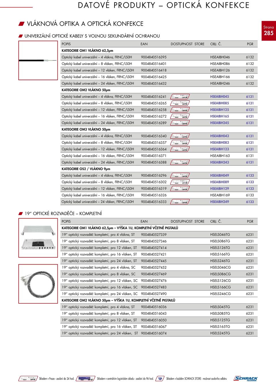 FRNC/LS0H 9004840516425 HSEAIBH166 6132 Optický kabel univerzální 24 vláken, FRNC/LS0H 9004840516432 HSEAIBH246 6132 KATEGORIE OM2 VLÁKNO 50µm Optický kabel univerzální 4 vlákna, FRNC/LS0H