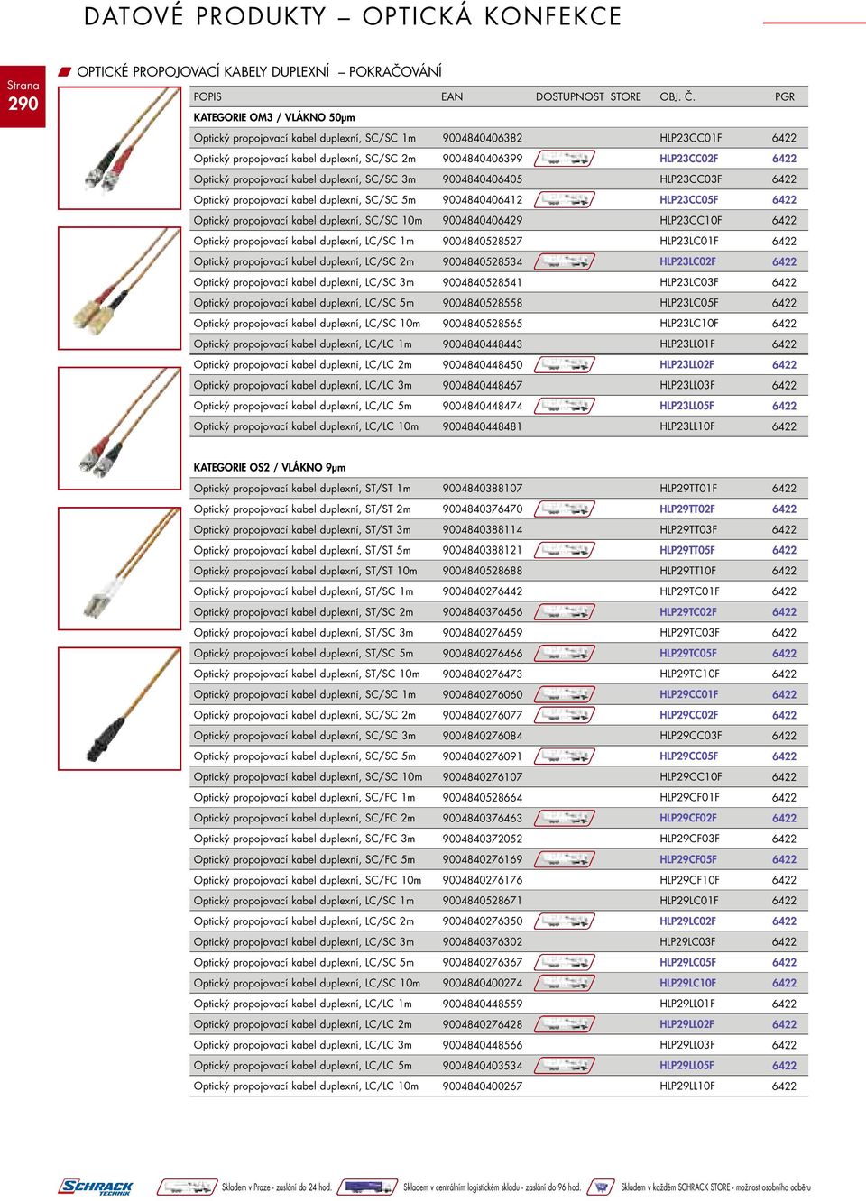 duplexní, SC/SC 10m 9004840406429 HLP23CC10F Optický propojovací kabel duplexní, LC/SC 1m 9004840528527 HLP23LC01F Optický propojovací kabel duplexní, LC/SC 2m 9004840528534 HLP23LC02F Optický