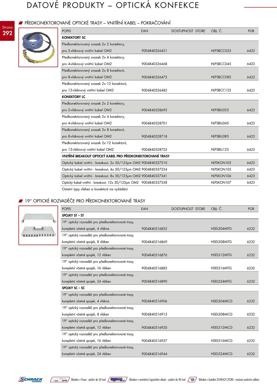 konektory, pro 2-vláknový vnitřní kabel OM2 9004840528695 HLPSBLL025 pro 4-vláknový vnitřní kabel OM2 9004840528701 HLPSBLL045 pro 8-vláknový vnitřní kabel OM2 9004840528718 HLPSBLL085 pro