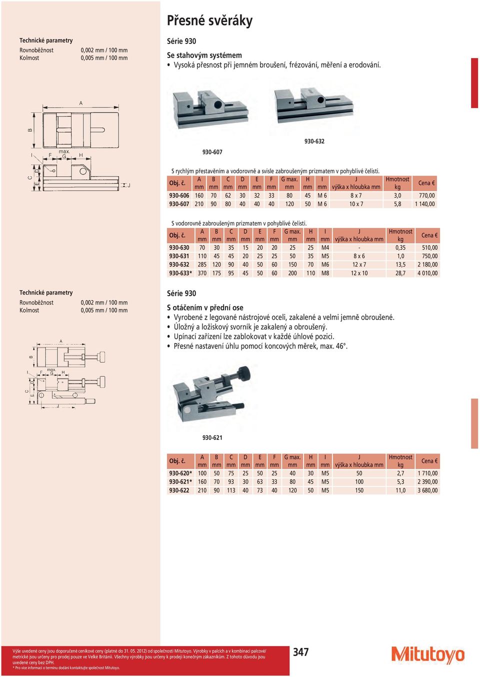 mm mm mm mm mm mm mm mm mm výška x hloubka mm 930-606 160 70 62 30 32 33 80 45 M 6 8 x 7 3,0 770,00 930-607 210 90 80 40 40 40 120 50 M 6 10 x 7 5,8 1 140,00 S vodorovně zabroušeným prizmatem v