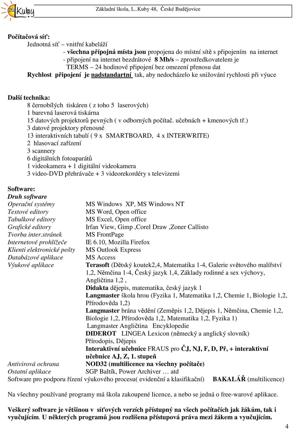 barevná laserová tiskárna datových projektorů pevných ( v odborných počítač. učebnách + kmenových tř.