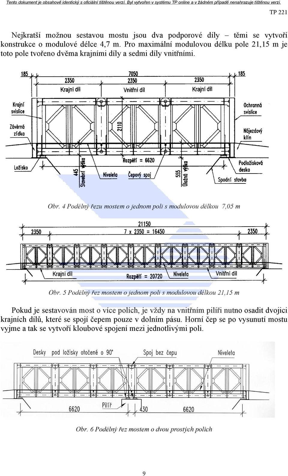 4 Podélný řezu mostem o jednom poli s modulovou délkou 7,05 m Obr.