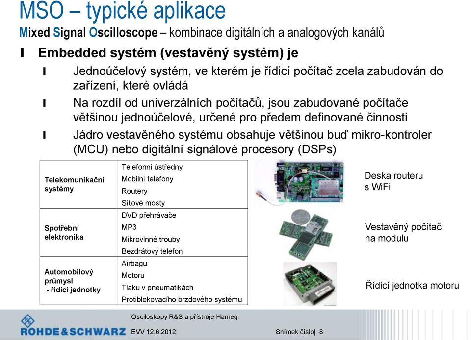 (MCU) nebo digitání signáové procesory (DSPs) Teekomunikační systémy Spotřební eektronika Automobiový průmys - řídicí jednotky Teefonní ústředny Mobiní teefony Routery Síťové mosty DVD přehrávače MP3