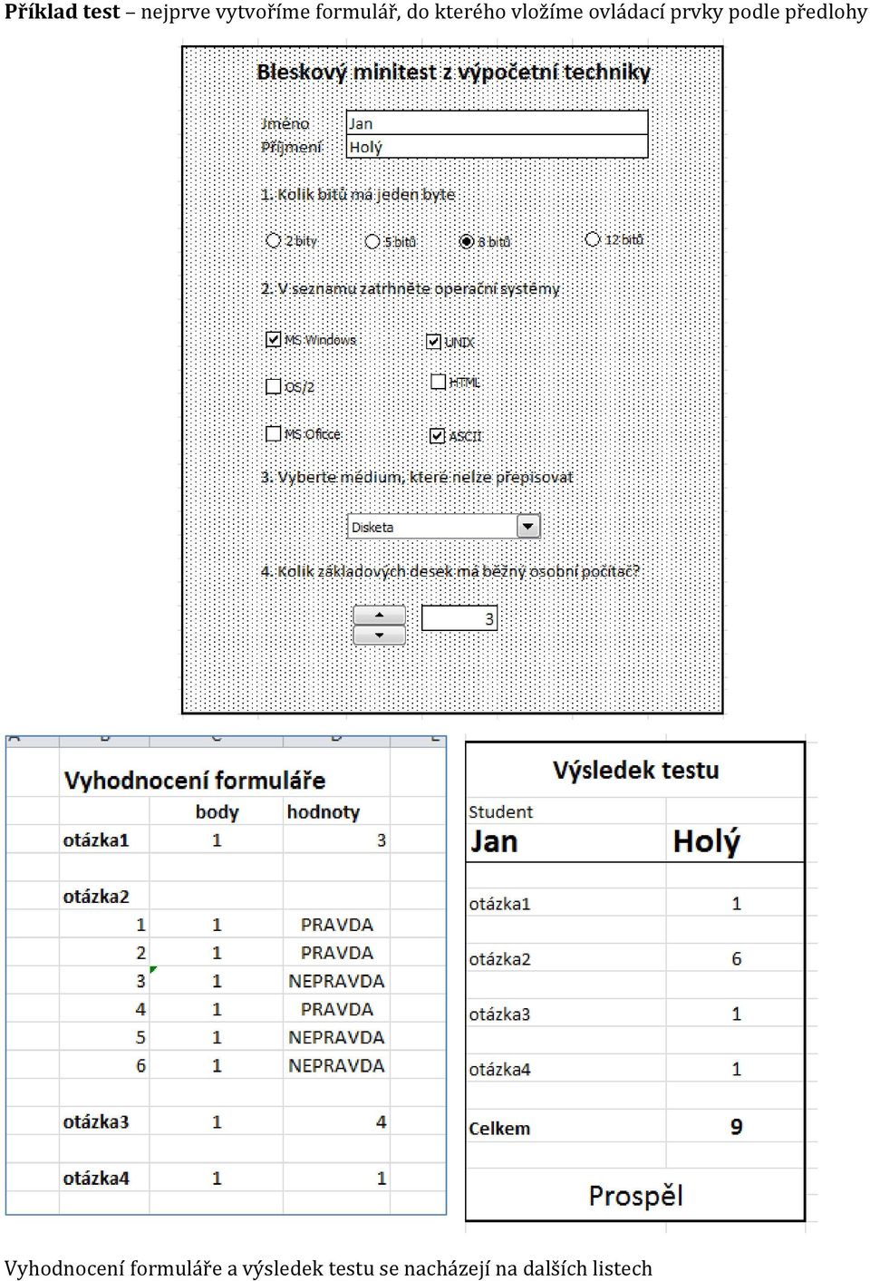 prvky podle předlohy Vyhodnocení