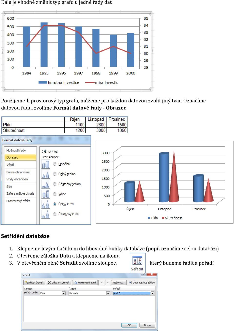 Označíme datovou řadu, zvolíme Formát datové řady - Obrazec Setřídění databáze 1.