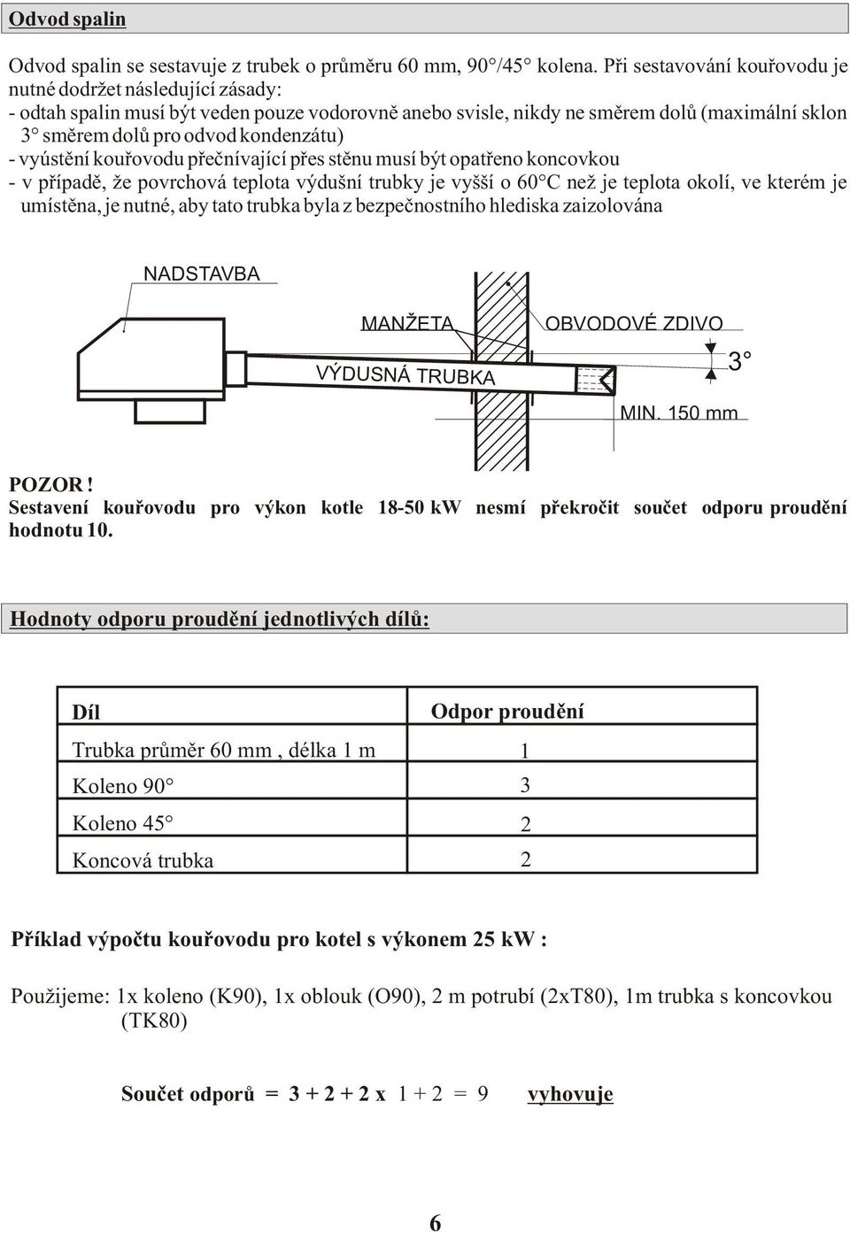 vyústění kouřovodu přečnívající přes stěnu musí být opatřeno koncovkou - v případě, že povrchová teplota výdušní trubky je vyšší o 60 C než je teplota okolí, ve kterém je umístěna, je nutné, aby tato