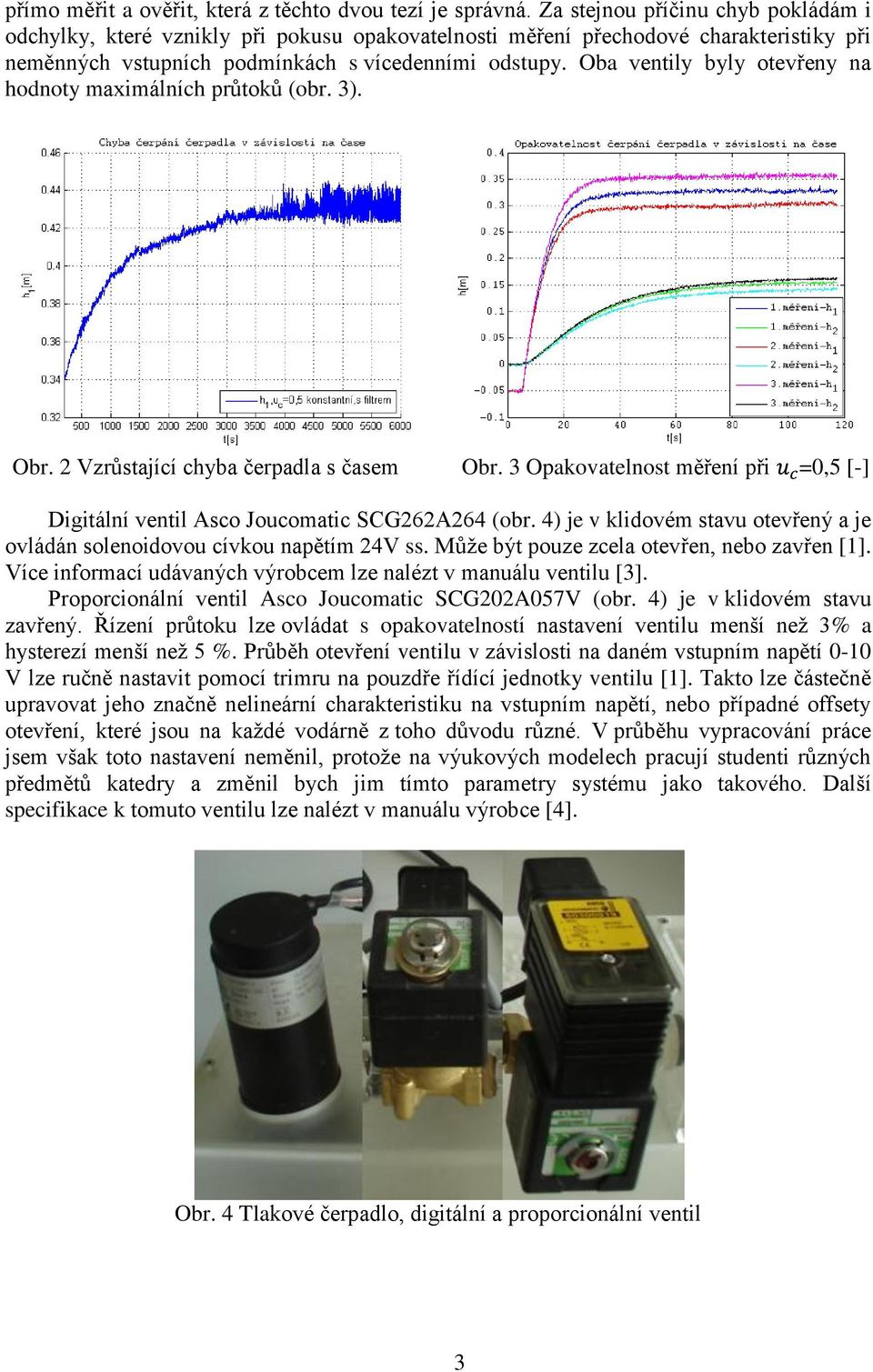 Oba ventily byly otevřeny na hodnoty maximálních průtoků (obr. 3). Obr. 2 Vzrůstající chyba čerpadla s časem Obr. 3 Opakovatelnost měření při =0,5 [-] Digitální ventil Asco Joucomatic SCG262A264 (obr.