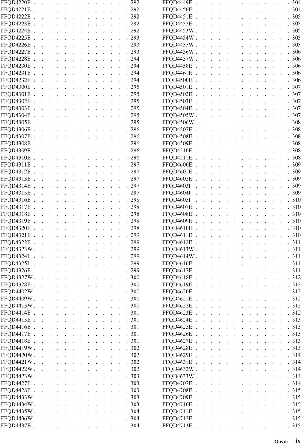 ............ 295 FFQD4303E............. 295 FFQD4304E............. 295 FFQD4305E............. 295 FFQD4306E............. 296 FFQD4307E............. 296 FFQD4308E............. 296 FFQD4309E.