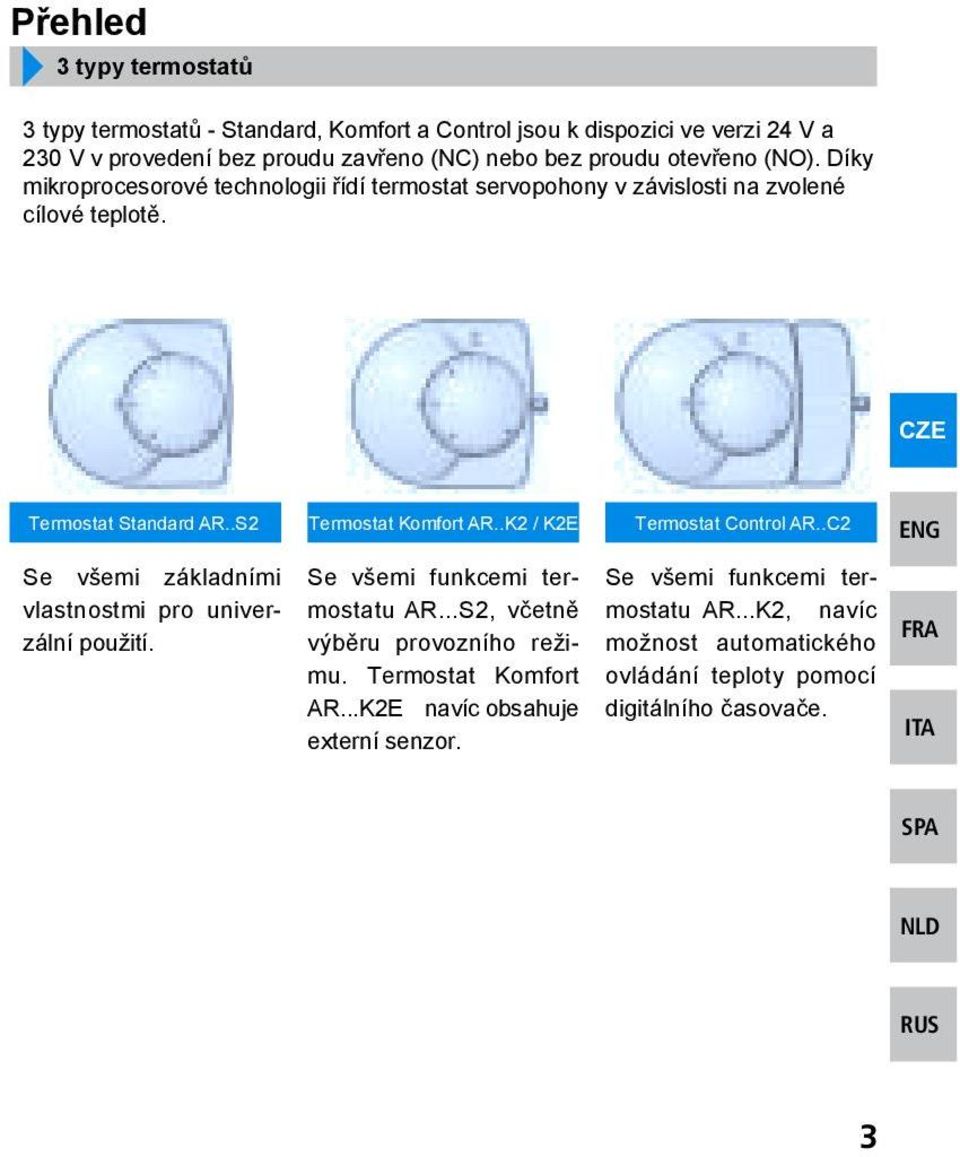 .K2 / K2E Termostat Control AR..C2 Se všemi základními vlastnostmi pro univerzální použití. Se všemi funkcemi termostatu AR...S2, včetně výběru provozního režimu.