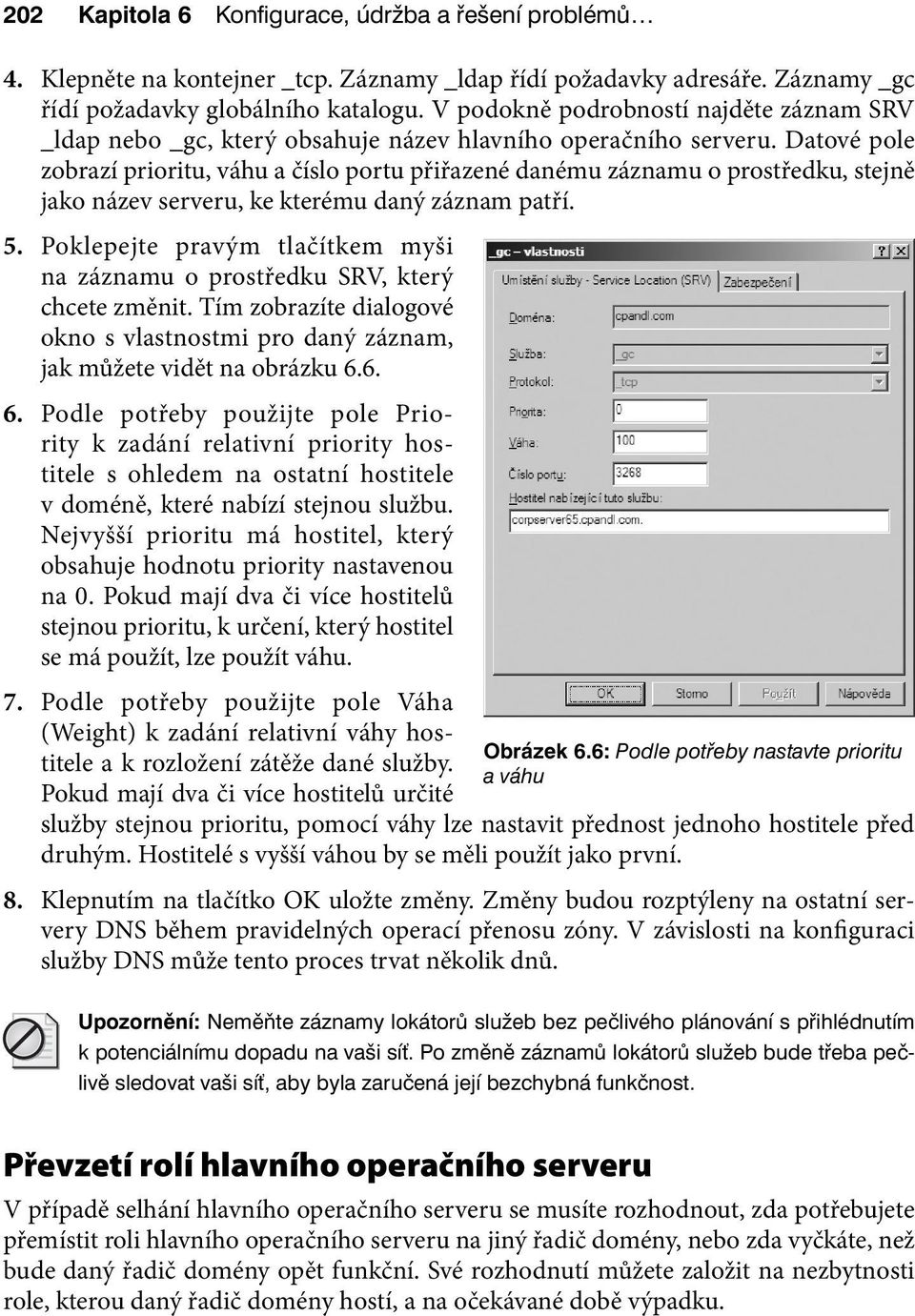 Datové pole zobrazí prioritu, váhu a číslo portu přiřazené danému záznamu o prostředku, stejně jako název serveru, ke kterému daný záznam patří. 5.