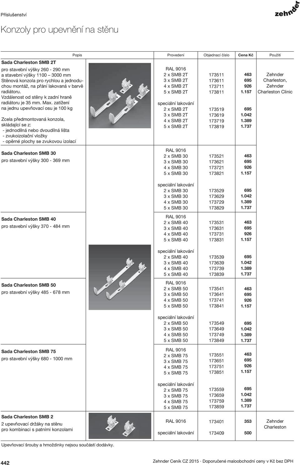 zatížení na jednu upevňovací osu je 100 kg 2 x SMB 2T 3 x SMB 2T 4 x SMB 2T x SMB 2T 17319 173619 173719 173819 69 1.042 1.389 1.