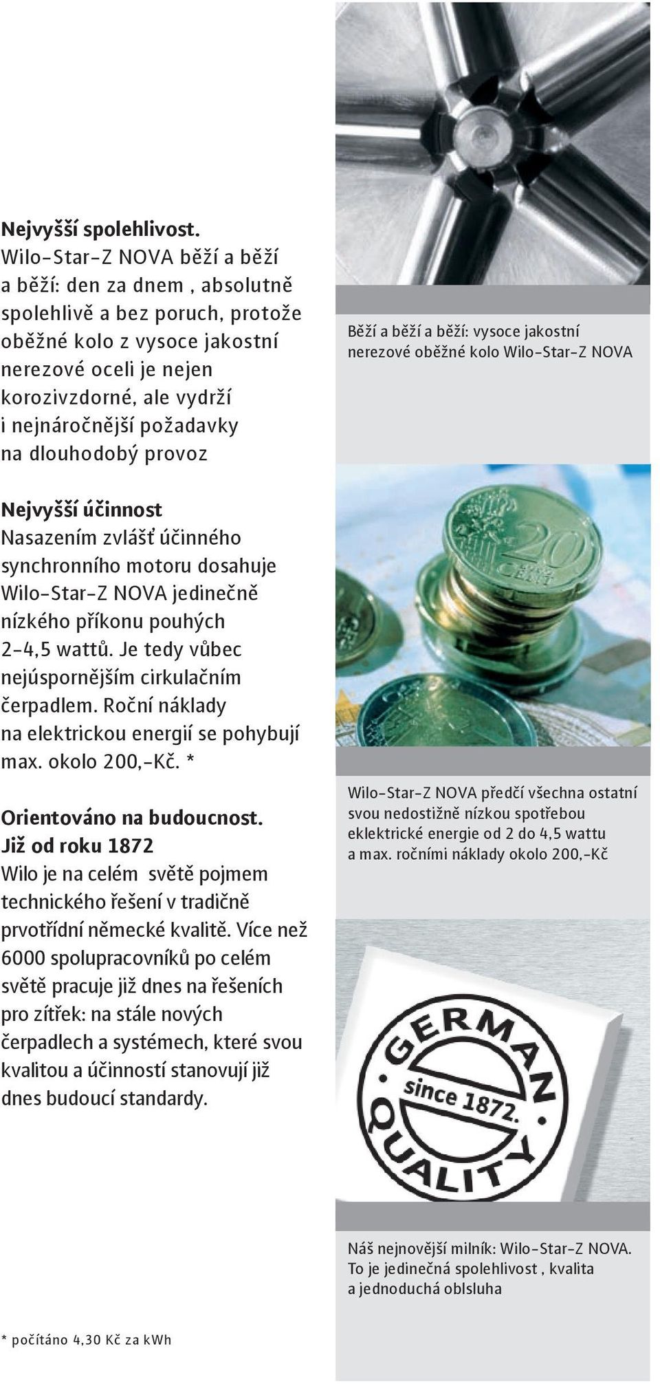 na dlouhodobý provoz Běží a běží a běží: vysoce jakostní nerezové oběžné kolo Wilo-Star-Z NOVA Nejvyšší účinnost Nasazením zvlášť účinného synchronního motoru dosahuje Wilo-Star-Z NOVA jedinečně