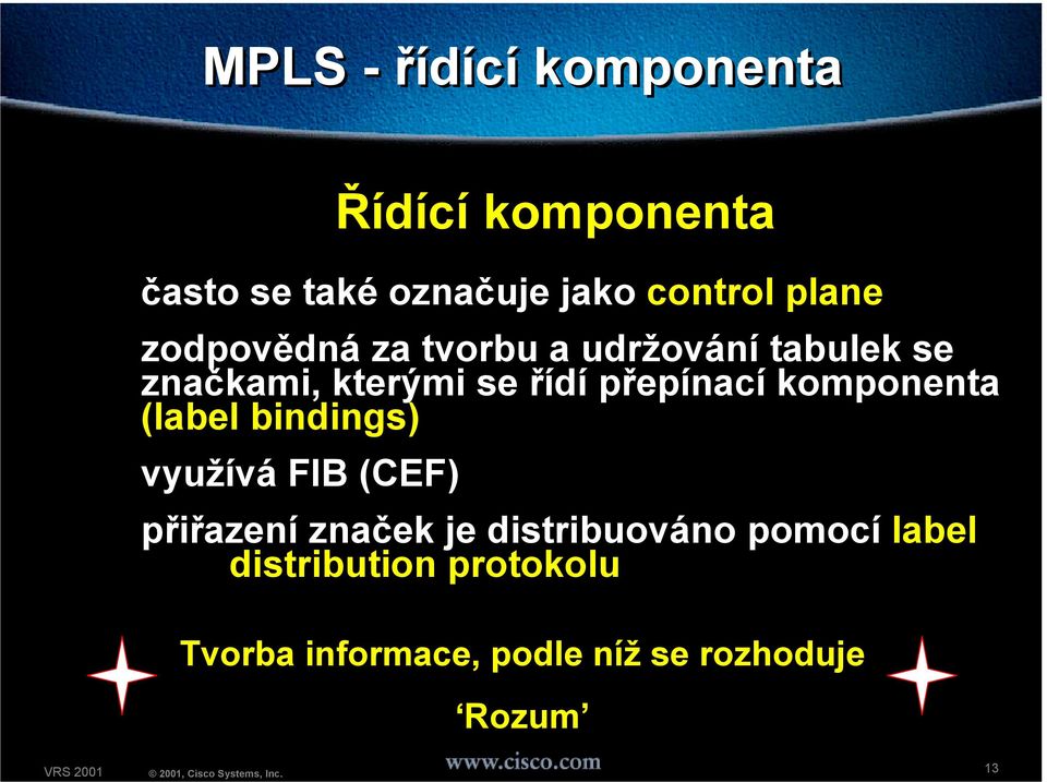 přepínací komponenta (label bindings) využívá FIB (CEF) přiřazení značek je