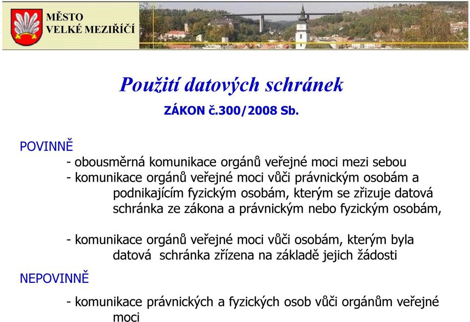 osobám a podnikajícím fyzickým osobám, kterým se zřizuje datová schránka ze zákona a právnickým nebo fyzickým