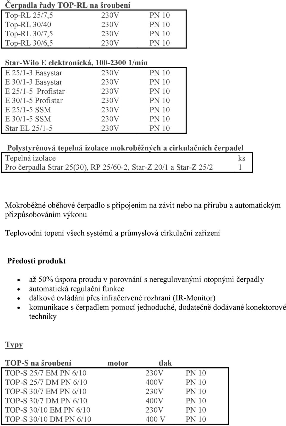 mokroběžných a cirkulačních čerpadel Tepelná izolace ks Pro čerpadla Strar 25(30), RP 25/60-2, Star-Z 20/1 a Star-Z 25/2 1 Mokroběžné oběhové čerpadlo s připojením na závit nebo na přírubu a