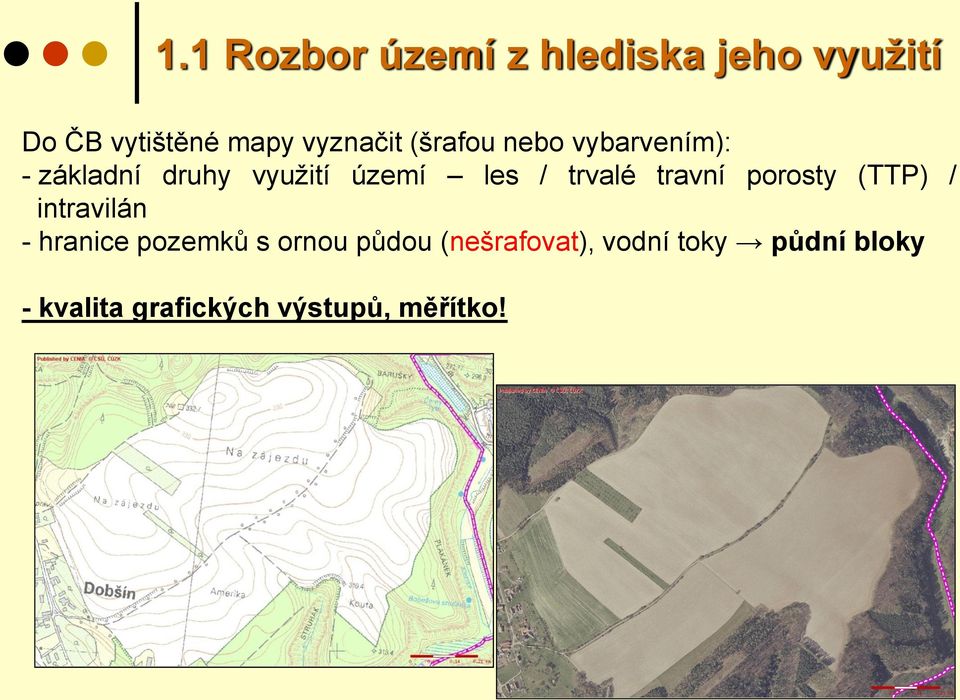 travní porosty (TTP) / intravilán - hranice pozemků s ornou půdou