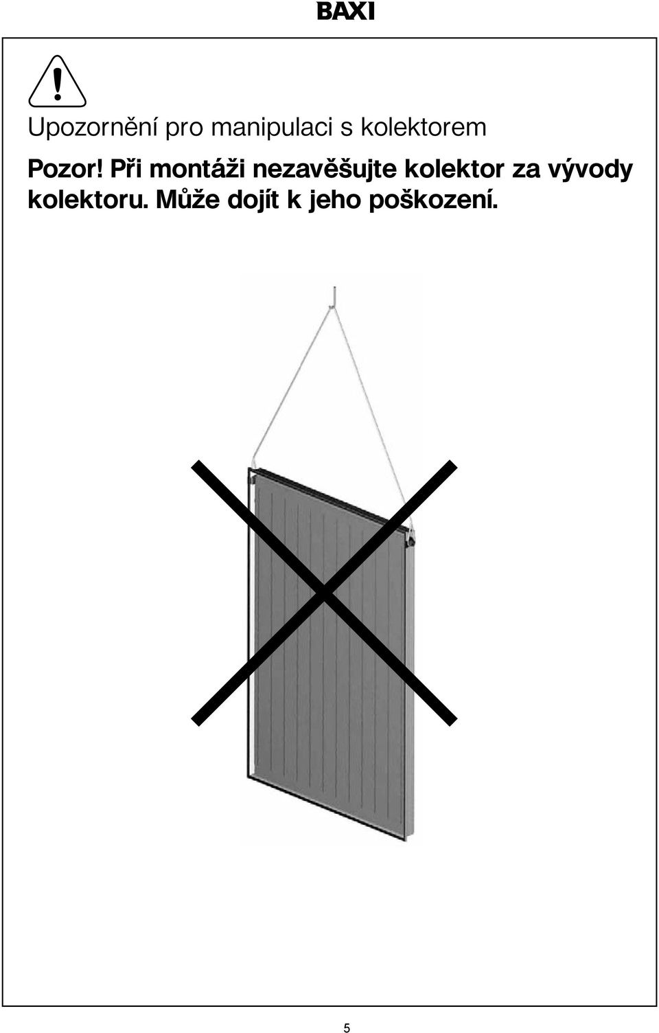 Při montáži nezavěšujte kolektor
