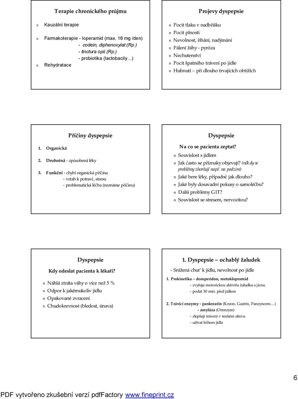 při dlouho trvajících obtížích 1. Organická Příčiny dyspepsie 2. Druhotná -způsobená léky 3.