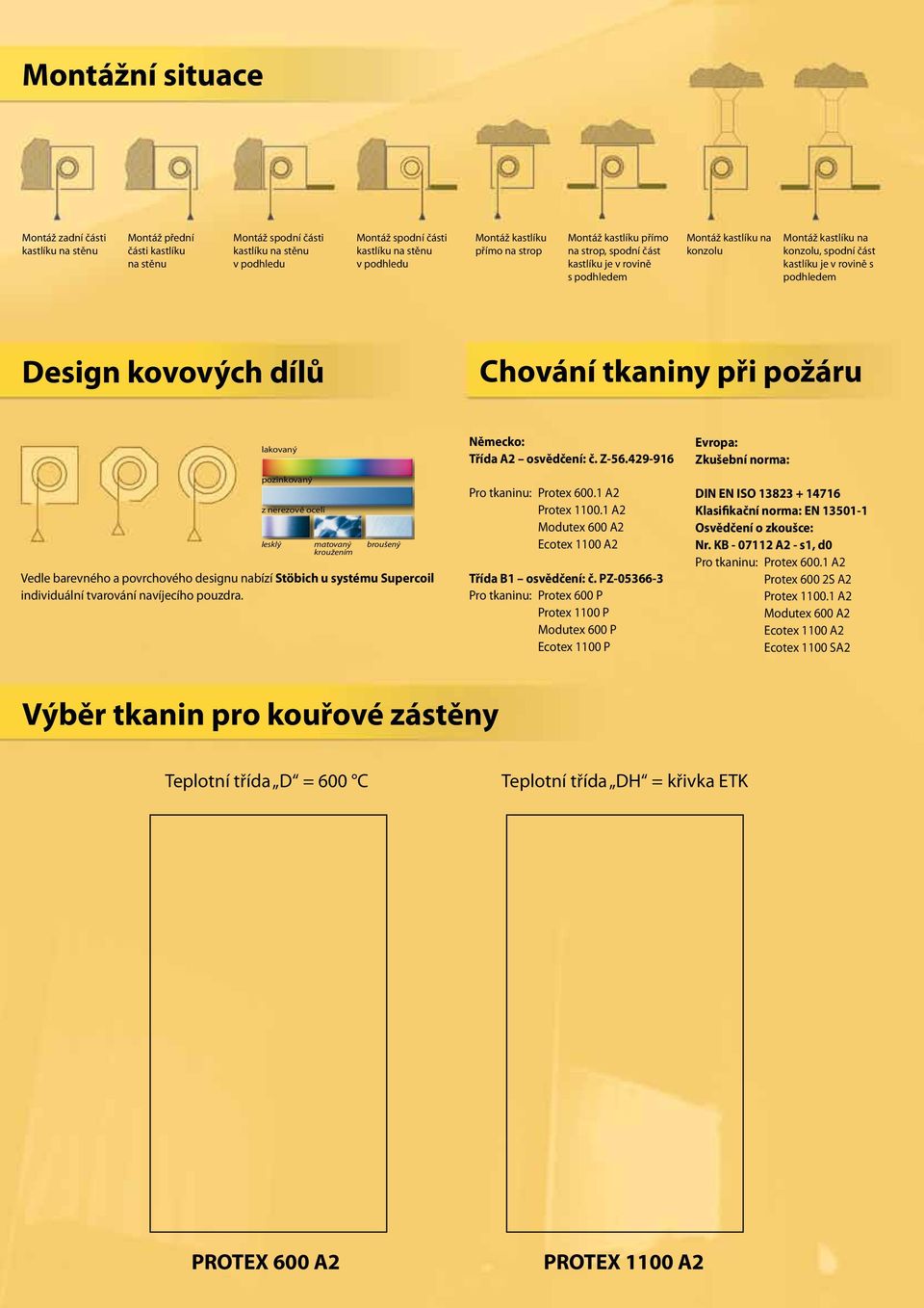 podhledem Design kovových dílů Chování tkaniny při požáru lakovaný pozinkovaný z nerezové oceli lesklý matovaný broušený kroužením Vedle barevného a povrchového designu nabízí Stöbich u systému