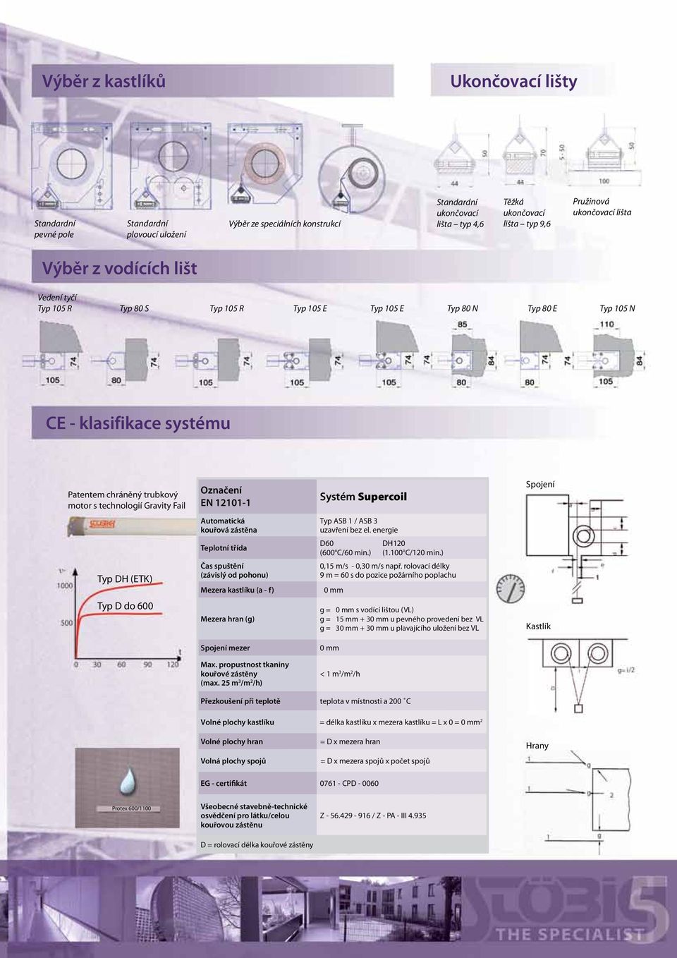 Gravity Fail Označení EN 20- Systém Supercoil Spojení Automatická kouřová zástěna Typ ASB / ASB 3 uzavření bez el. energie Teplotní třída D60 (600 C/60 min.) DH20 (.00 C/20 min.