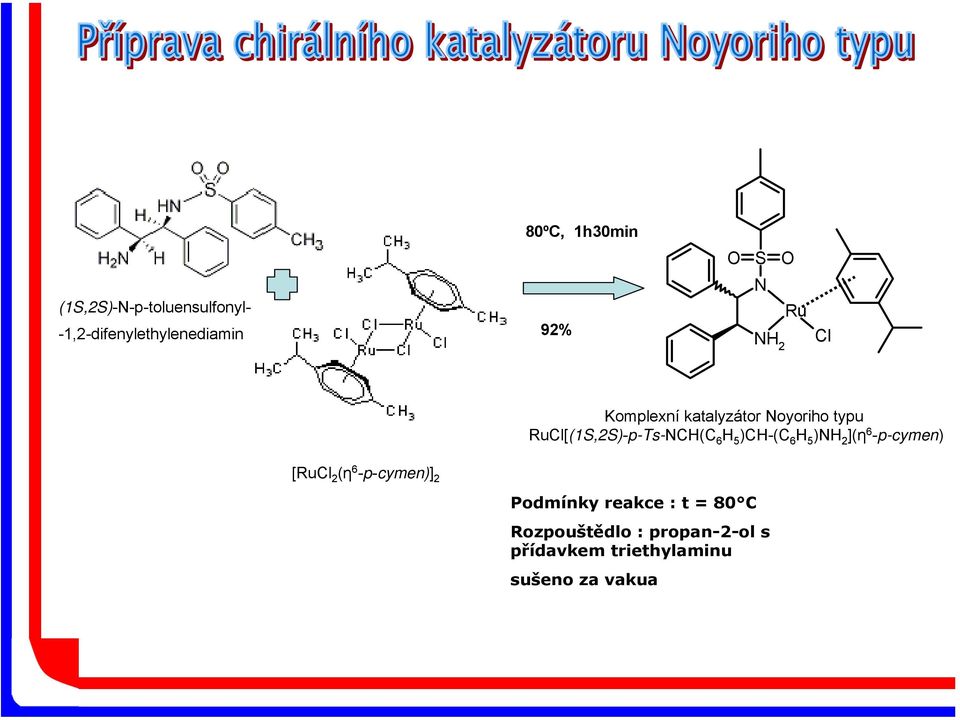 )CH-(C 6 H 5 )NH 2 ](η 6 -p-cymen) [RuCl 2 (η 6 -p-cymen)] 2 Podmínky reakce :