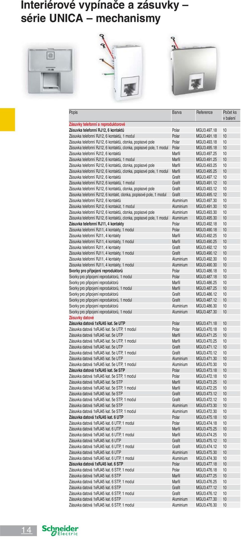 18 10 Zásuvka telefonní RJ12, 6 kontaktů, clonka, popisové pole, 1 modul Polar MGU3.495.18 10 Zásuvka telefonní RJ12, 6 kontaktů Marfil MGU3.497.