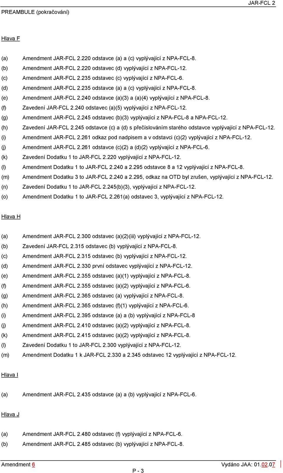 Zavedení JAR-FCL 2.240 odstavec (a)(5) vyplývající z NPA-FCL-12. Amendment JAR-FCL 2.245 odstavec (b)(3) vyplývající z NPA-FCL-8 a NPA-FCL-12. Zavedení JAR-FCL 2.