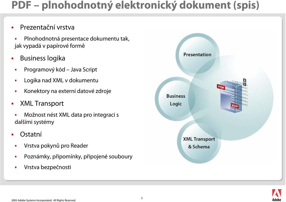 dokumentu Konektory na externí datové zdroje XML Transport Možnost nést XML data pro integraci s