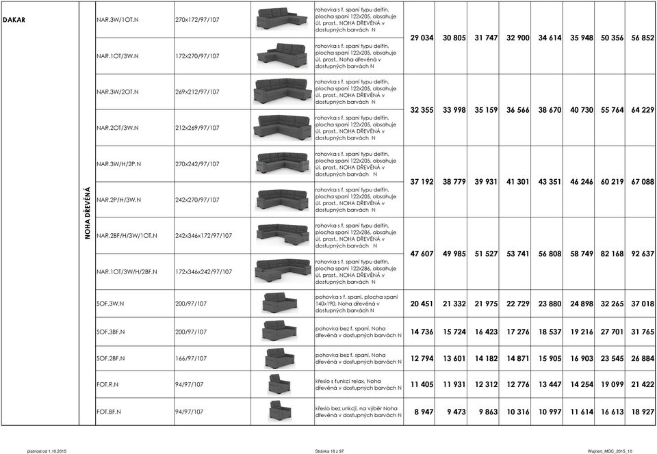 3W/H/2P. AR.2P/H/3W. AR.2BF/H/3W/1OT. AR.1OT/3W/H/2BF. 270x242/97/107 242x270/97/107 242x346x172/97/107 172x346x242/97/107 plocha spaní 122x205, obsahuje úl. prost.